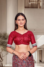 Red Crepe Professional Teacher Saree - FeministaCrepe