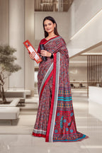Red Crepe Professional Teacher Saree - FeministaCrepe