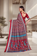 Red Crepe Professional Teacher Saree - FeministaCrepe