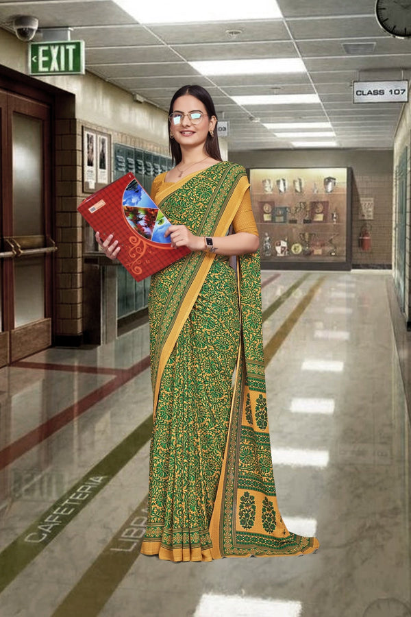 Green Georgette Office Professional Saree - FeministaGeorgette