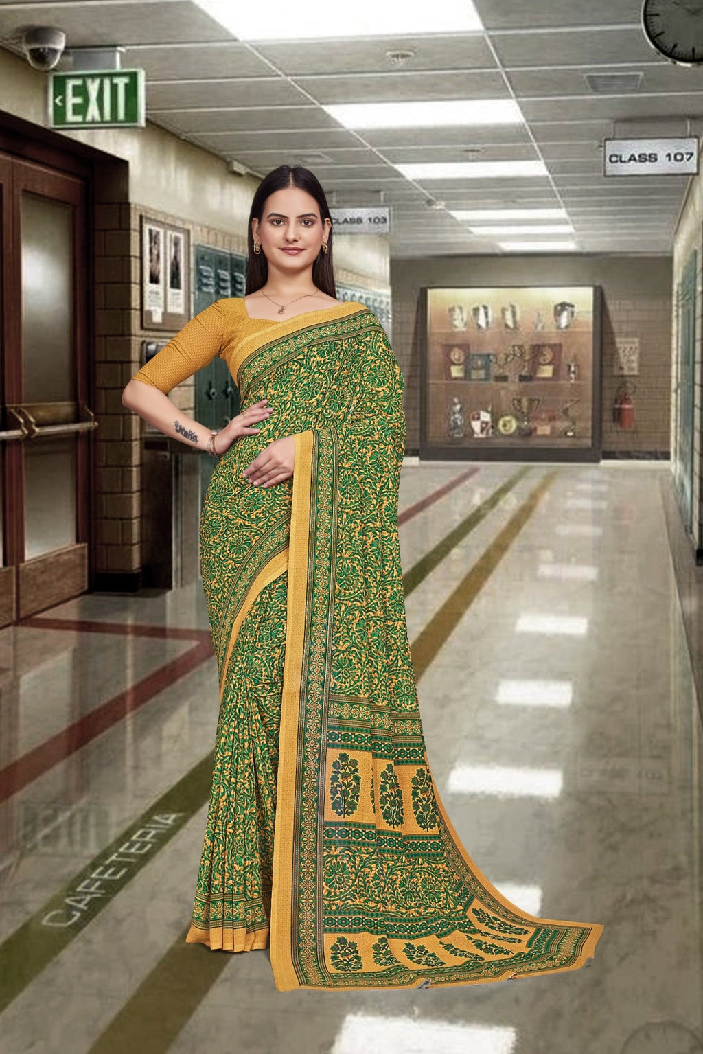 Green Georgette Office Professional Saree - FeministaGeorgette