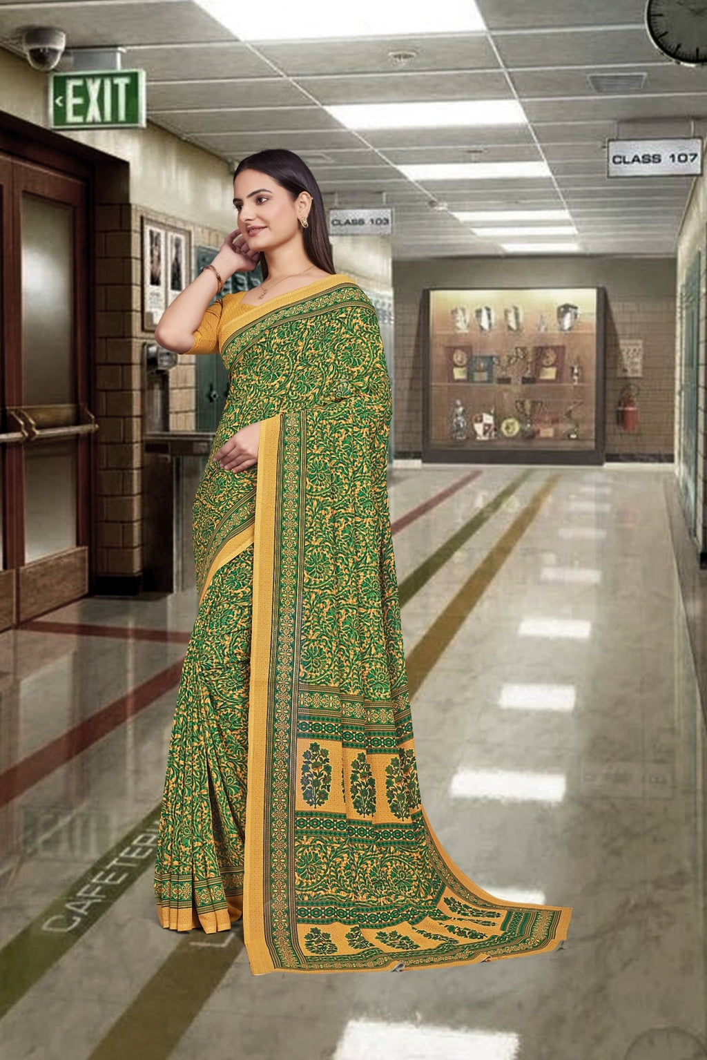 Green Georgette Office Professional Saree - FeministaGeorgette