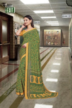Green Georgette Office Professional Saree - FeministaGeorgette