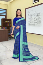 Blue Georgette Workplace Uniform Saree - FeministaGeorgette