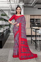 Red Georgette Professional Office Saree - FeministaGeorgette