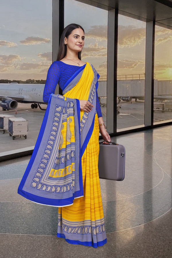 Yellow Georgette Professional Office Saree - FeministaGeorgette