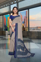Blue Georgette Workplace Uniform Saree - FeministaGeorgette