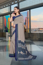 Blue Georgette Workplace Uniform Saree - FeministaGeorgette