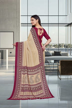 Beige Georgette Professional Office Saree - FeministaGeorgette