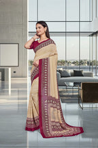 Beige Georgette Professional Office Saree - FeministaGeorgette