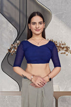 Blue Georgette Workplace Uniform Saree - FeministaGeorgette