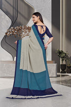 Blue Georgette Workplace Uniform Saree - FeministaGeorgette