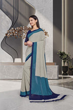 Blue Georgette Workplace Uniform Saree - FeministaGeorgette