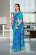 Blue Georgette Professional Office Saree - FeministaGeorgette