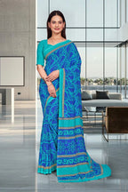 Blue Georgette Professional Office Saree - FeministaGeorgette