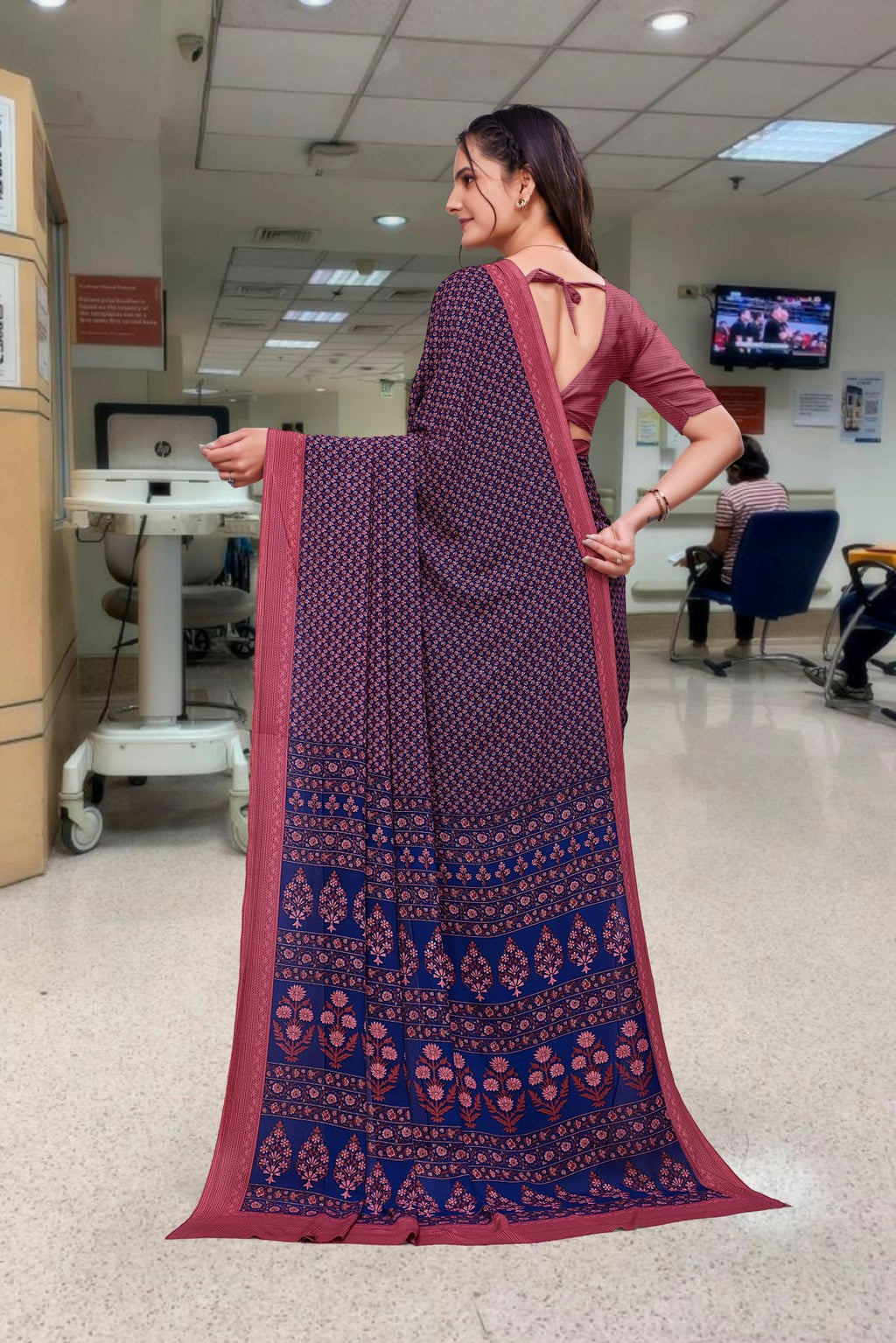 Pink Georgette Corporate Professional Saree - FeministaGeorgette