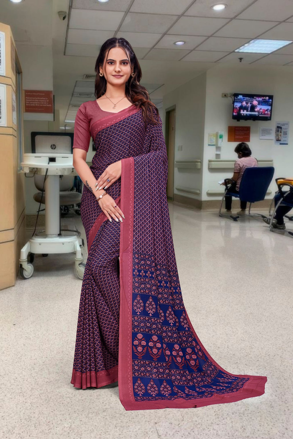Pink Georgette Corporate Professional Saree - FeministaGeorgette