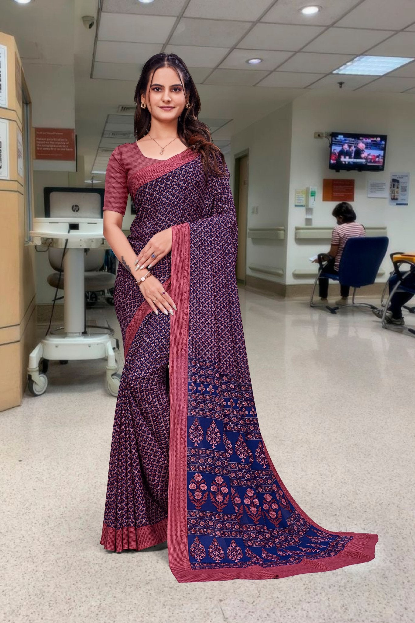 Pink Georgette Corporate Professional Saree - FeministaGeorgette