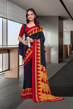 Black Georgette Business Saree for Professionals - FeministaGeorgette
