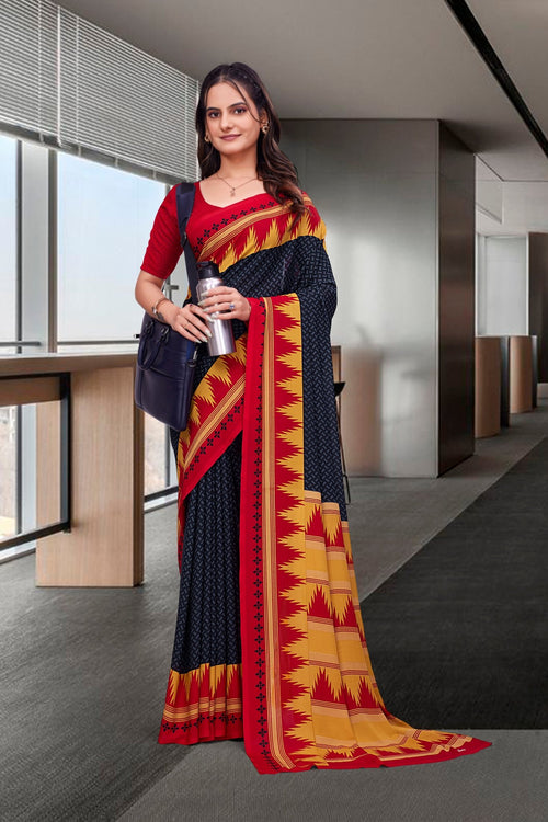 Black Georgette Business Saree for Professionals - FeministaGeorgette