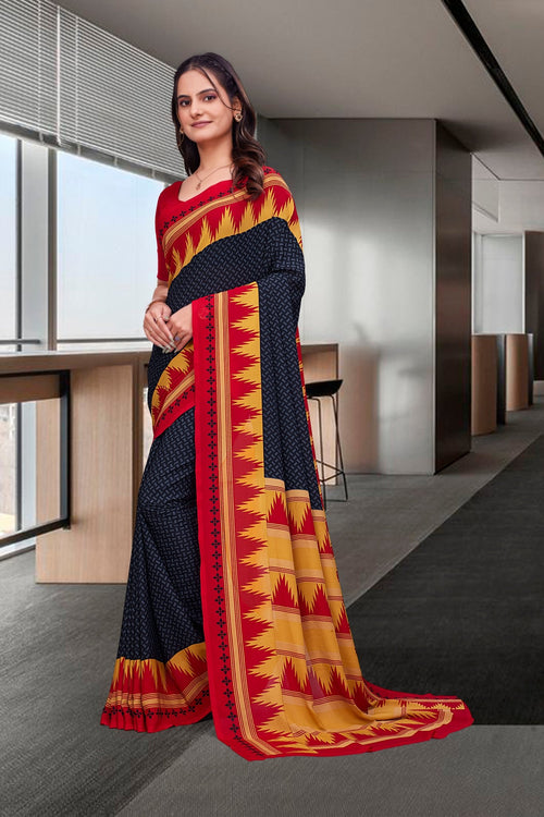 Black Georgette Business Saree for Professionals - FeministaGeorgette