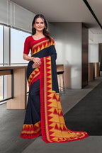 Black Georgette Business Saree for Professionals - FeministaGeorgette