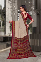 Beige Georgette Workplace Uniform Saree - FeministaGeorgette