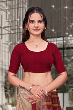 Beige Georgette Workplace Uniform Saree - FeministaGeorgette