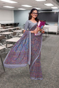 Grey Georgette Professional Office Saree - FeministaGeorgette