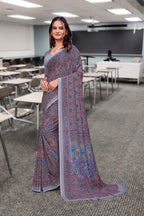 Grey Georgette Professional Office Saree - FeministaGeorgette