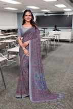 Grey Georgette Professional Office Saree - FeministaGeorgette