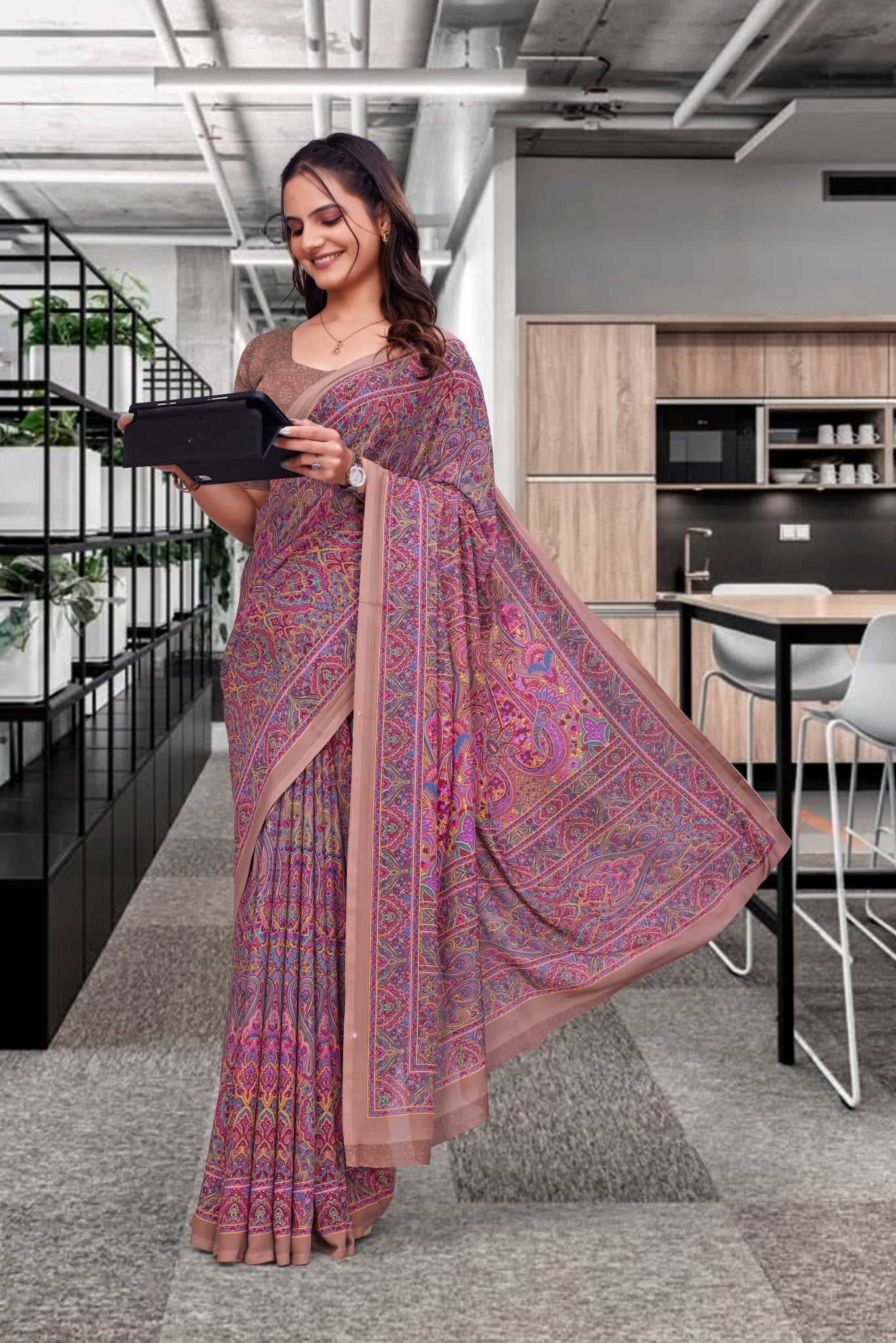 Multicolor Georgette Professional Office Saree - FeministaGeorgette
