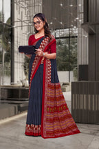 Dark Blue Georgette Professional Office Saree - FeministaGeorgette