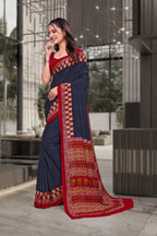 Dark Blue Georgette Professional Office Saree - FeministaGeorgette