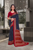 Dark Blue Georgette Professional Office Saree - FeministaGeorgette