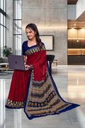 Red Georgette Workplace Uniform Saree - FeministaGeorgette