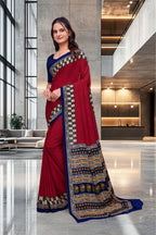Red Georgette Workplace Uniform Saree - FeministaGeorgette