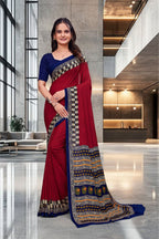 Red Georgette Workplace Uniform Saree - FeministaGeorgette