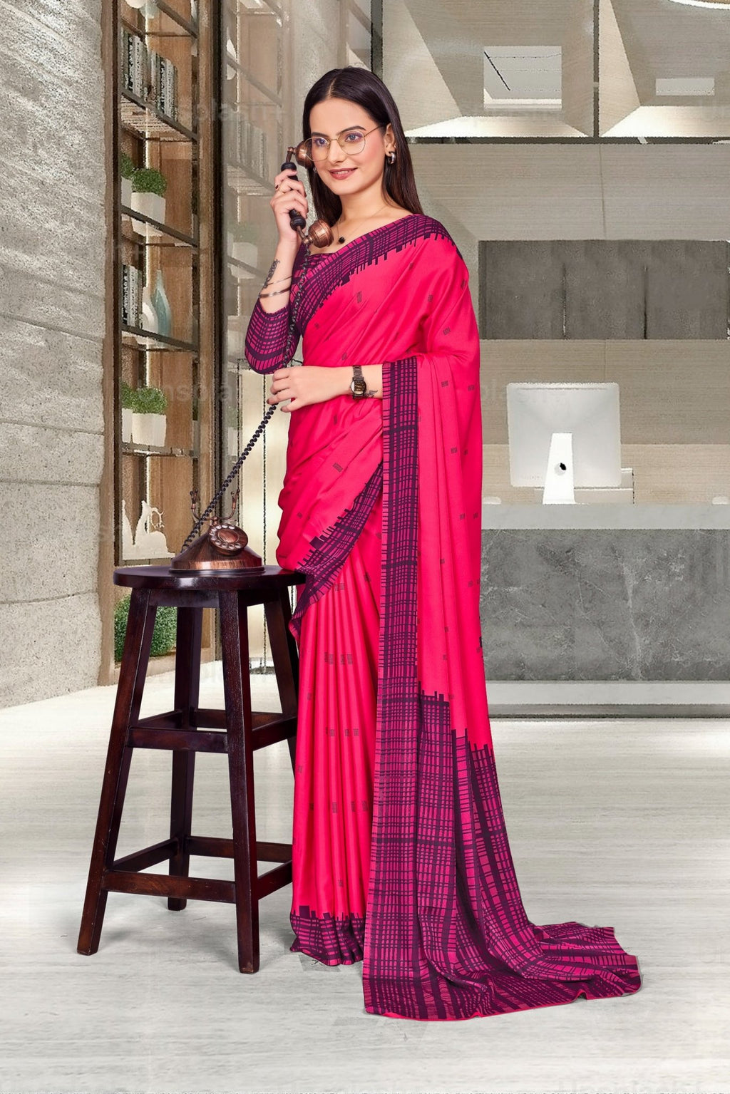 Pink Crepe Professional Teacher Saree - FeministaCrepe
