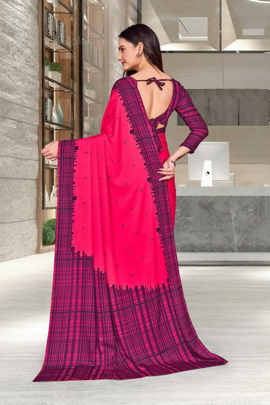 Pink Crepe Professional Teacher Saree - FeministaCrepe