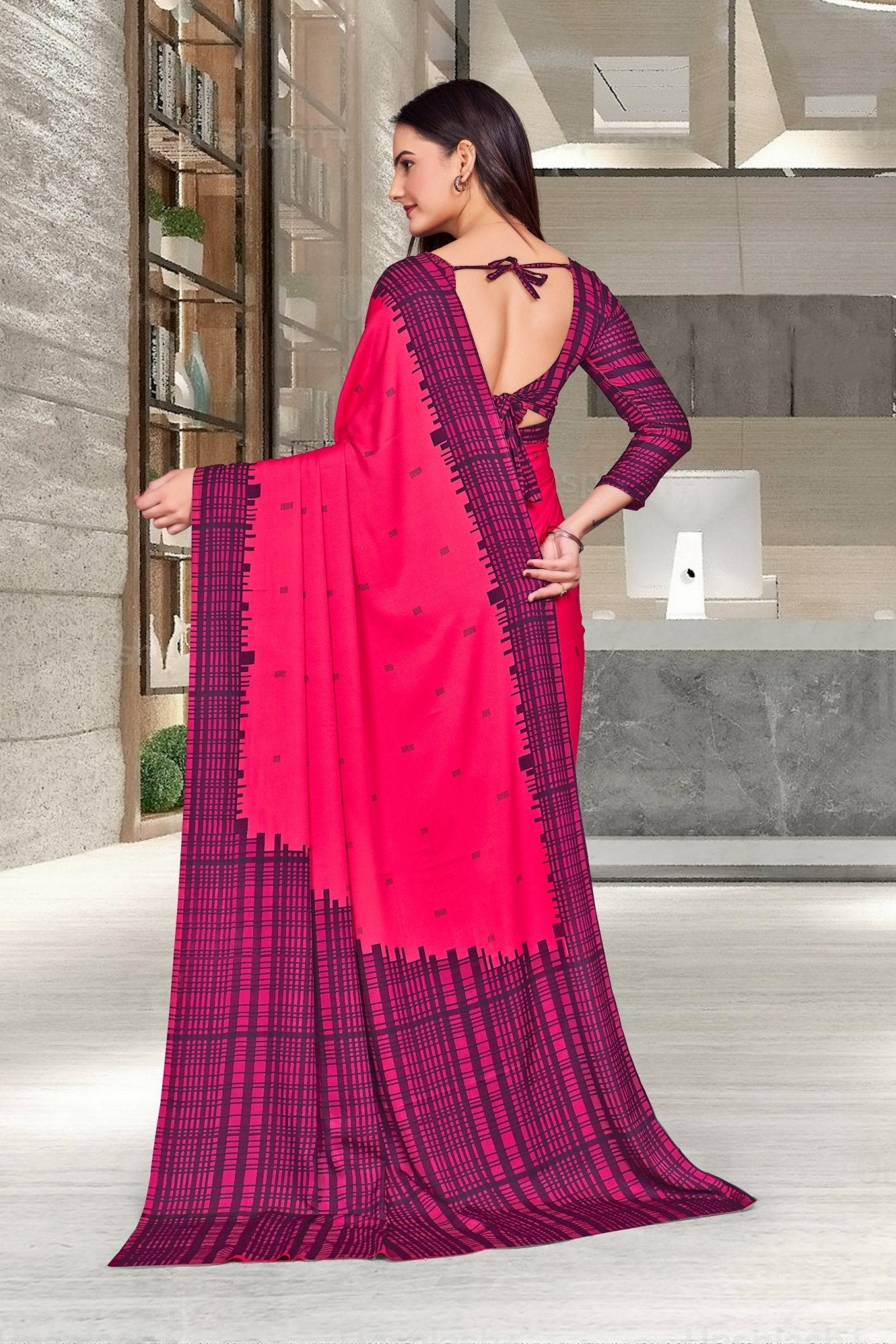 Pink Crepe Professional Teacher Saree - FeministaCrepe