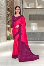 Pink Crepe Professional Teacher Saree - FeministaCrepe