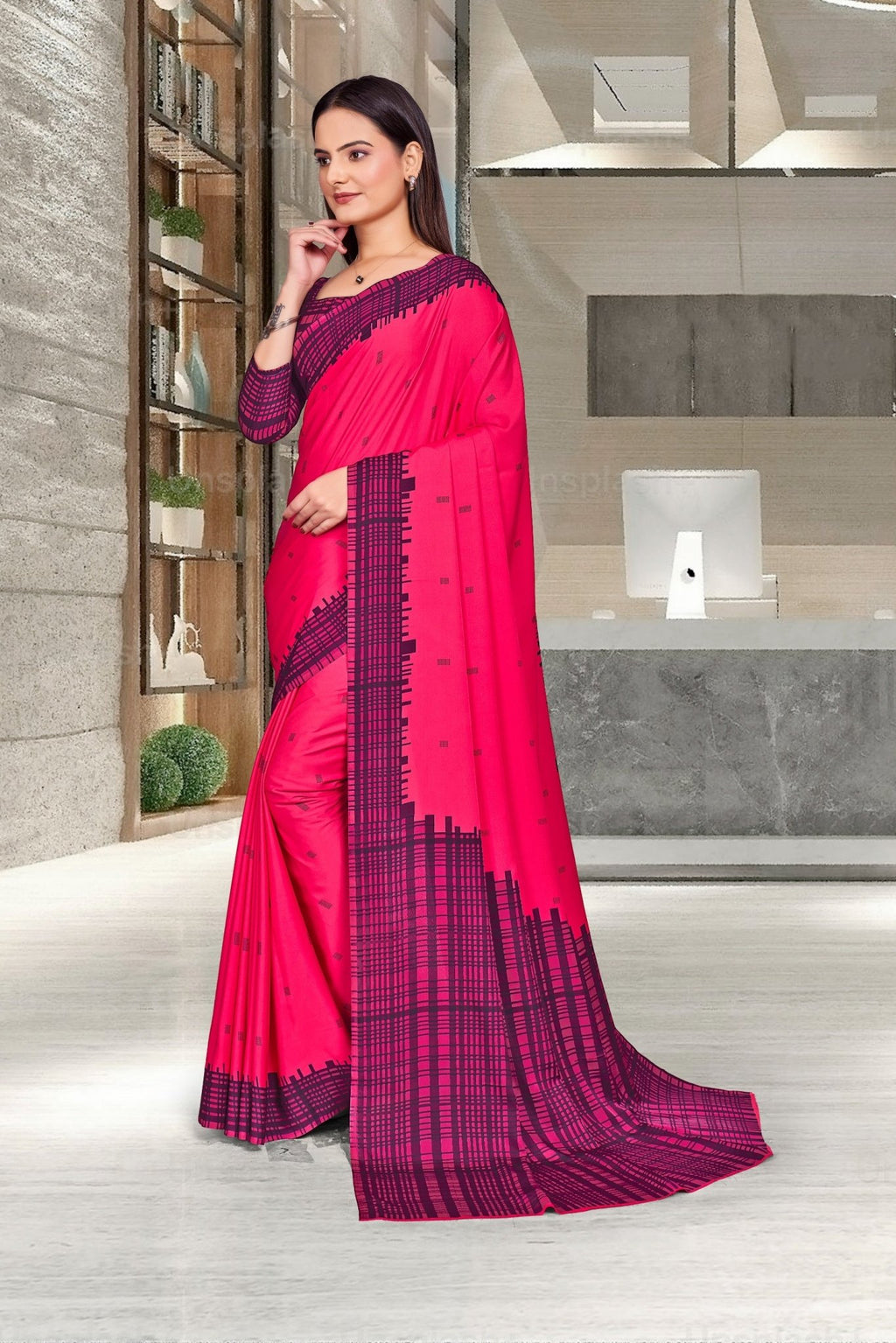 Pink Crepe Professional Teacher Saree - FeministaCrepe