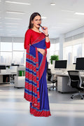 Blue Crepe Reception Staff Uniform Saree - FeministaCrepe
