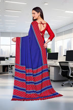 Blue Crepe Reception Staff Uniform Saree - FeministaCrepe