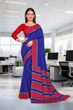 Blue Crepe Reception Staff Uniform Saree - FeministaCrepe