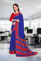 Blue Crepe Reception Staff Uniform Saree - FeministaCrepe