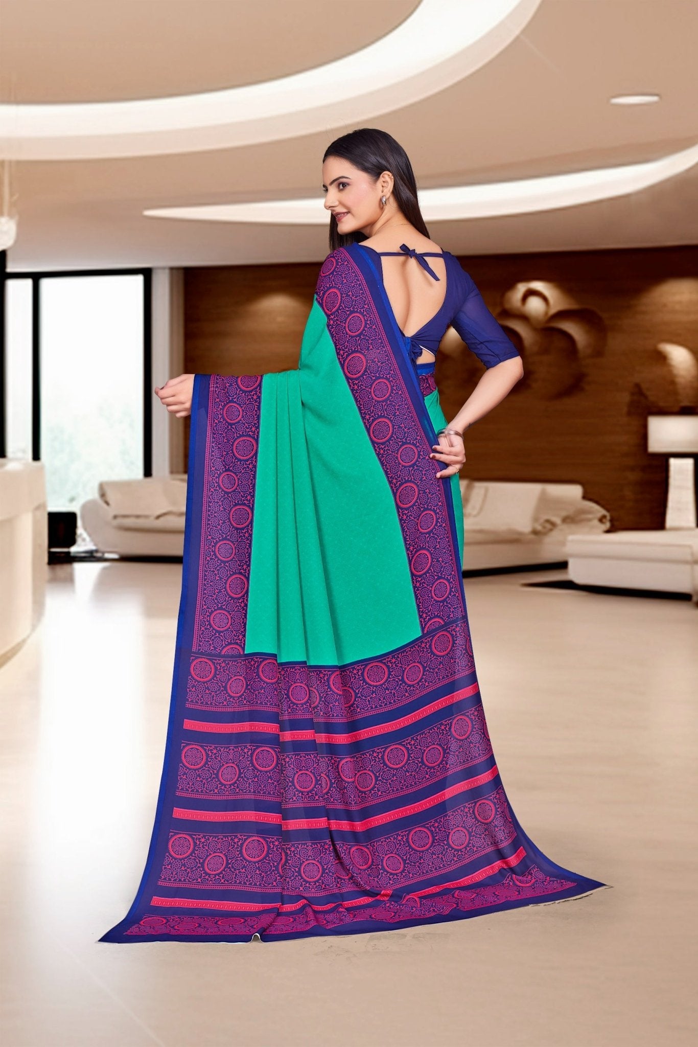 Blue Crepe Professional Office Saree - FeministaCrepe