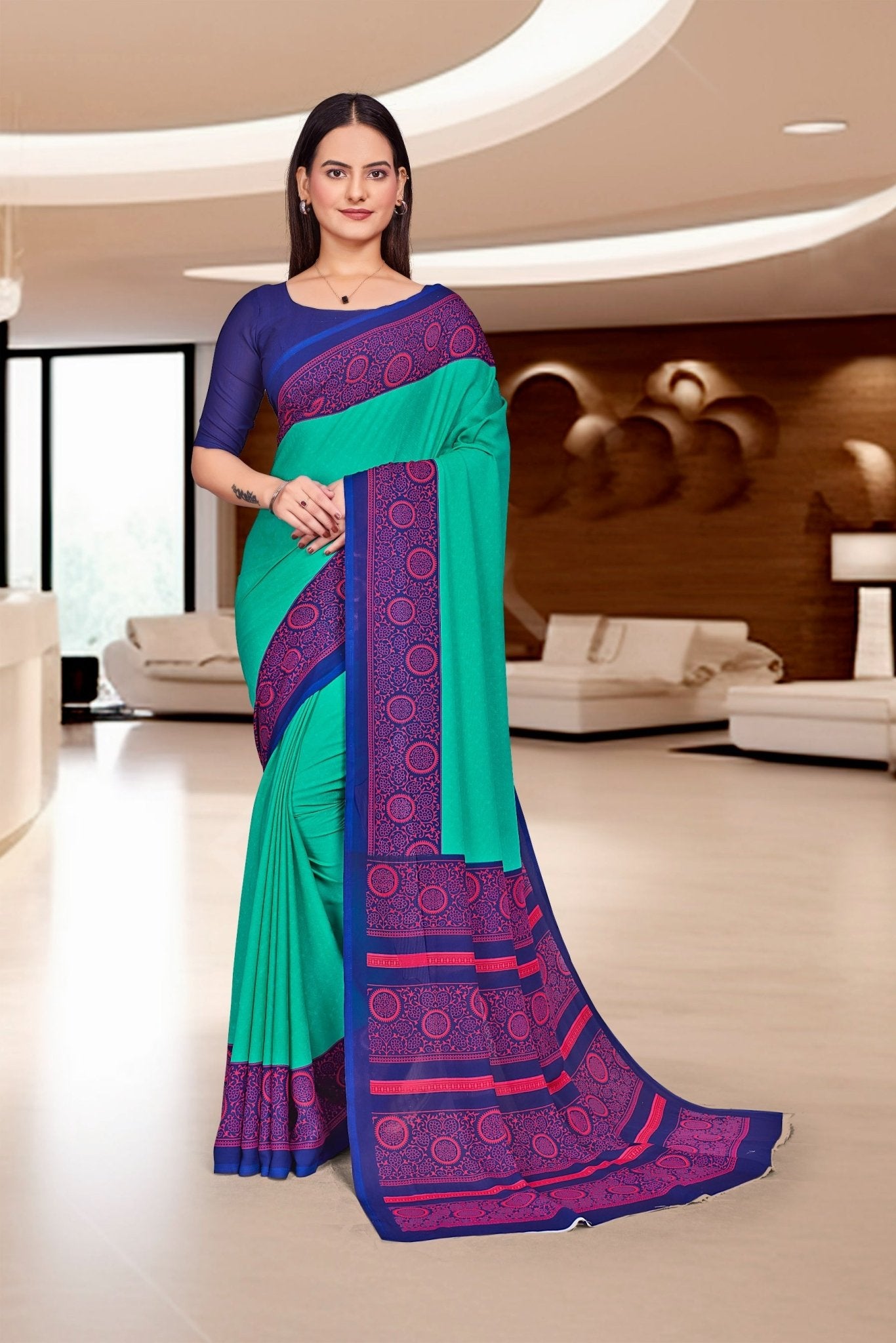 Blue Crepe Professional Office Saree - FeministaCrepe