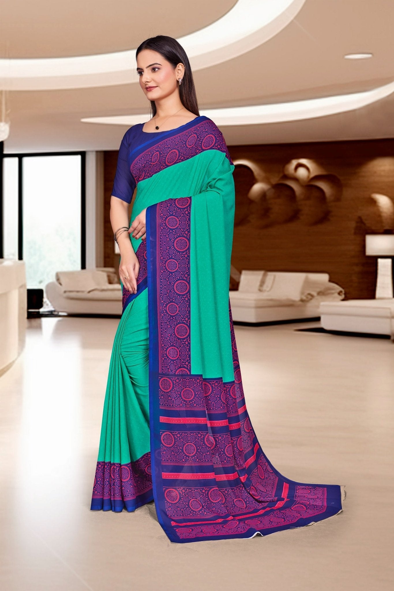 Blue Crepe Professional Office Saree - FeministaCrepe